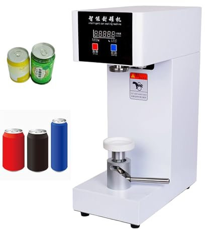 Tin Can Sealer Machine Semi-Automatic for Drinks, Can Seamer Machine with Counter, for 2.17 inch Dia PET Aluminum Cans, for Commercial Home Use,White