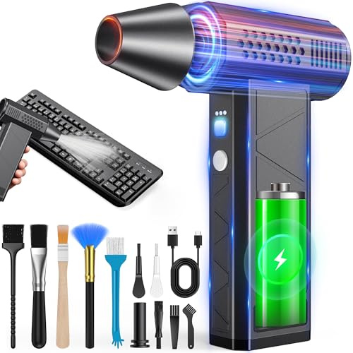Bemkia Compressed Air Duster – 130000RPM Cordless Electric Mini Blower with 3-Speed Settings & Cleaning Kit – Portable Reusable Air Duster for PC, Keyboard, Car, Home & Outdoor (Black)