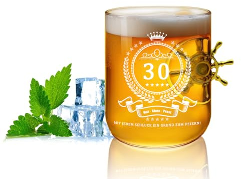 Glamifyr Cadeaux pour 30e anniversaire hommes 330 ml, verre à bière 330 ml, verre à bière avec gravure, verres à whisky, verres à whisky, chope à bière personnalisée, pour père, mari, ami, idée de