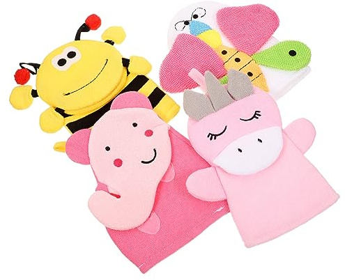 LOORGVEL Duschhandschuhe Kinder 4 Stück-pack Mit Sanfter Massagefunktion Für Empfindliche Babyhaut Für Camping Und Wochenendreisen
