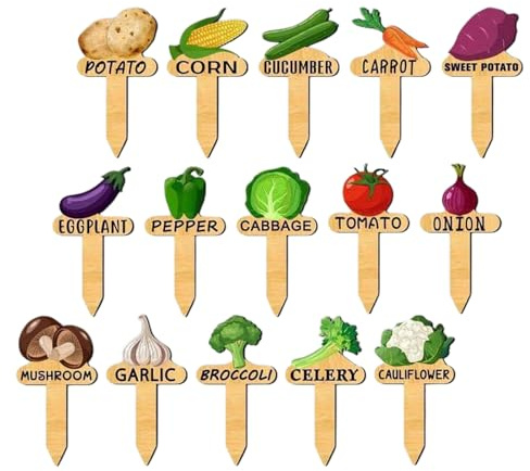 Vegetable Wood Label - Wooden Plant Markers | Wooden Vegetable Name Tags Outdoor with an Accessible 15-Piece Set for Gardeners | Reusable Greenhouse Nursery Accessories for Seedlings Raised Bed