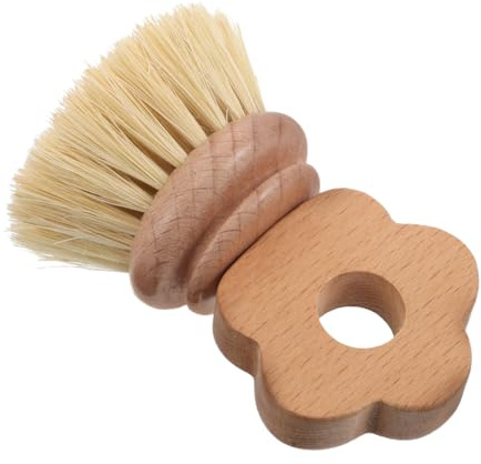 VICASKY Natural Sisal Bristle Dish Scrubber with Short Wooden Handle Palm Beechwood Kitchen Brush for Gentle Cleaning of Pots Pans Vegetables Bowls and Sink Surfaces