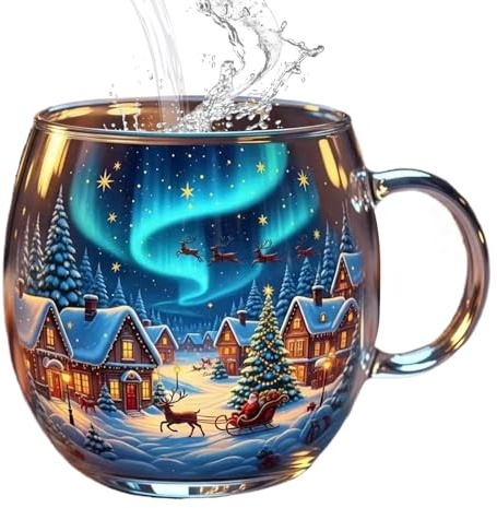 Dewireaey Taza De Vidrio Para Navidad,Regalo Navideño Para Té | Para Vino Agua Bebidas Chocolate Caliente Refrescos Latte 300ml
