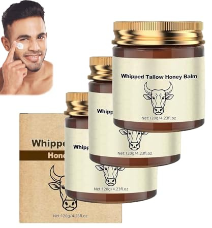 Crema di sego di manzo per la cura del viso,panna montata,balsamo di miele e sego di manzo,crema idratante per il viso con sego montato,creme idratanti 100% fatte a mano il corpo (3 PCS)