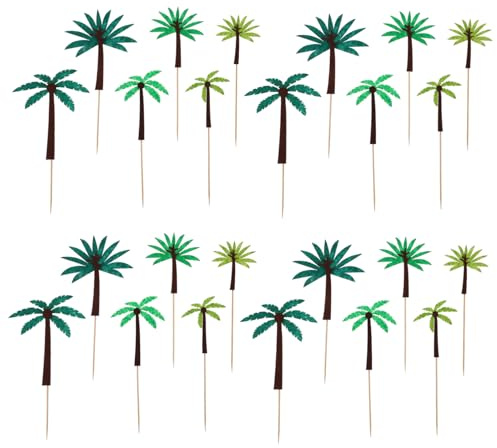 GALPADA 24pcs Hawaiian Theme Cake Topper with Coconut and Palm Tree Designs Decorative Fruit Ornament for Birthday Shower Luau Party Cake Decoration