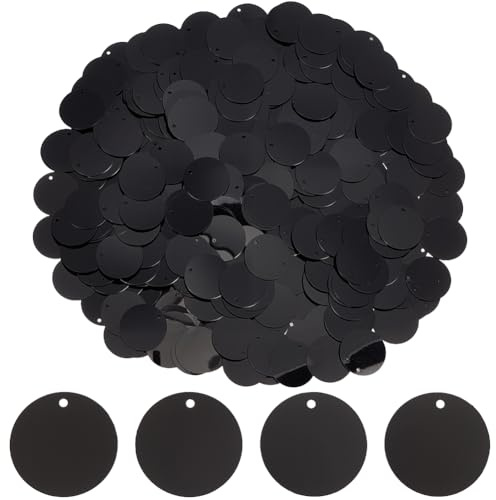 SUNNYCLUE 1 Scatola di Circa 80g 20mm Paillettes Nere Piatte Paillettes Sfuse Foro Singolo Lato RotondoArte Cucito Ornamento PVC Plastica Glitter Paillettes per Artigianato Fai da Te Festa Matrimonio