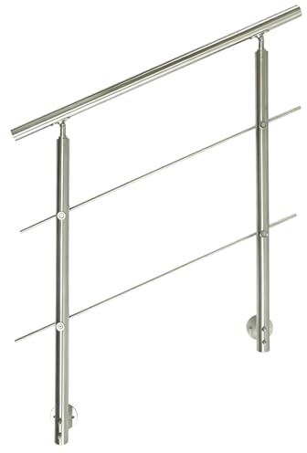 CAVATINY V2A Edelstahl Geländer für Seitliche Montage - Treppengeländer mit 2 Querstreben für Treppen Brüstung Balkon - Innen und Außen Handlauf Geländer Treppengeländer (100CM, 2 Querstreben)