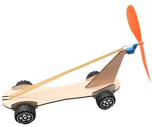 DIY Wooden Rubber Band Powered Car Science Experiments for Kids – STEM Science Kits Educational Engineering Project, Build Your Own Wind Propeller Vehicle Model Activity Toy for Children Boys Girls Ag