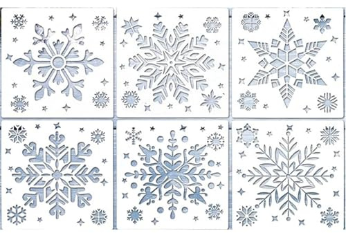 Dinghaole 12 PCS Weihnachts-Schneesprüh-Schablonen – wiederverwendbare Kunststoff-Schneeflocken-Vorlage für Urlaubsdekoration auf Fenstern, Spiegeln, Wänden und Glas