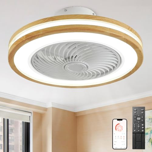 Lámpara de ventilador de techo moderna Lámpara LED regulable con 6 velocidades y temporizador Motor de CC reversible Diseño de madera elegante para dormitorio y sala de estar Ventilador de luz de