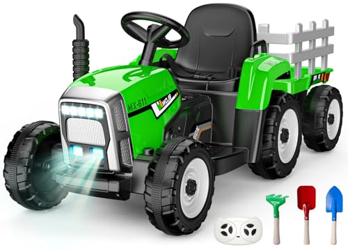 Spielzeug ab 3-7 Jahre: Elektrotraktor mit Anhänger - Fernsteuerbares Traktor Spielzeug für Kinder von 3-7 Jahren, 12V Kinder Elektrofahrzeug Rutschauto Geschenk für Kinder ab 3 Jahren