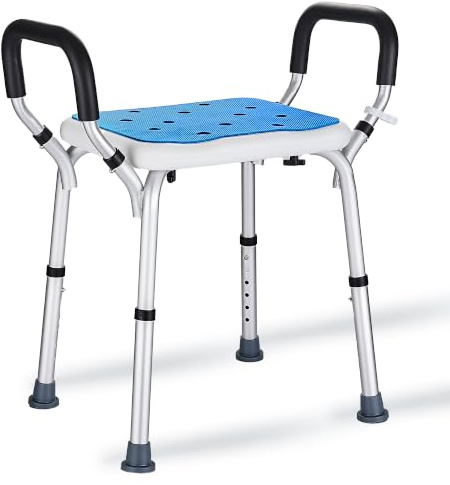 Modundry Shower Stool Adjustable Height, Shower Chair with Padded Armrests