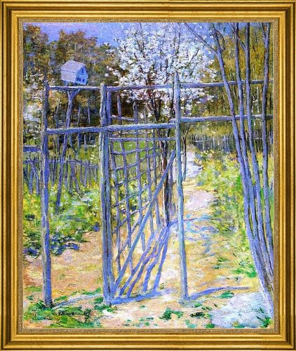 Art Oyster Julian Alden Weir The Grey Trellis - 16 x 20 Premium Canvas Print with Gold Frame
