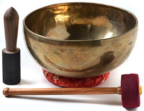 Klangschale handgedengelt 1800 g - 1900 g mit Zubehör 4teilig