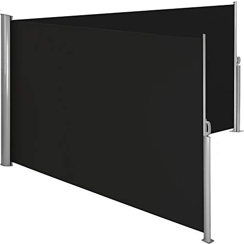 tectake® Double-Sided & Retractable Side Awning in Lightweight, Rust-free Aluminium with UV-Protection & Water-Repellent Fabric - 160x600cm Garden Privacy Screen for Garden, Balcony & Patio - Black