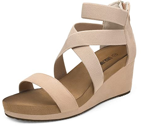 DREAM PAIRS Womens Elastic Ankle Strap Open Toe Platform Wedge Sandals Comfortable Summer Shoes,Size 9,Nude,NINI-3