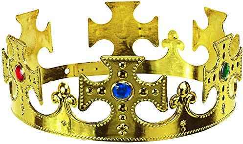 Balinco Krone, Goldene Königskrone Kostüm-Accessoire, Karneval & Fasching – Glänzendes Design – Für Erwachsene und Jugendliche
