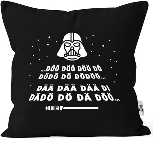 MoonWorks® Kissen-Bezug Aufdruck Laserschwert Melodie Intro Sterne Parodie Weltall Kissenhülle Schwarz Unisize