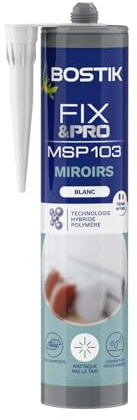 Bostik FIX&PRO MSP 103 Miroirs Blanc – Mastic Colle de Fixation – Préserve le Tain – Collage de Miroirs jusqu'à 2m x 2m – Intérieur et Extérieur – 290 ml