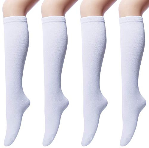 Chalier Cozy 4 Paia Calzettoni Donna in Cotone Calze Gambaletto, Calzini Lunghi Donna, Calzini Gambaletti di Coscia Retro Casual Socks Nero Taglia Unica