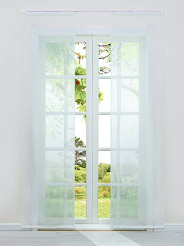 HeichkelL Schiebegardinen 2er-Set Einfarbige Flächenvorhänge Gardine Voile Halbtransparenter Schiebevorhang, Klettband und Beschwerungsstangen, Weiß, Jedes Stück BxH 57x145 cm