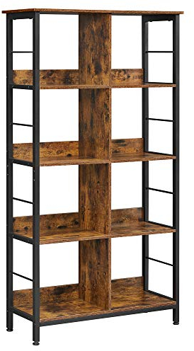 VASAGLE Regal mit 4 Ebenen, Bücherregal, Standregal mit 8 Fächern, für Wohnzimmer, Schlafzimmer, Arbeitszimmer, Küche, 33 x 80 x 149 cm, vintagebraun-tintenschwarz LLS105B01