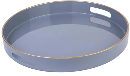 Simmer Stone Rundes dekoratives Tablett aus Kunststoff, runder Kunststoff mit Griffen, moderner Schminktisch und Servieren für Ottomane, Couchtisch, Küche und Badezimmer, Größe 33 cm, Grau