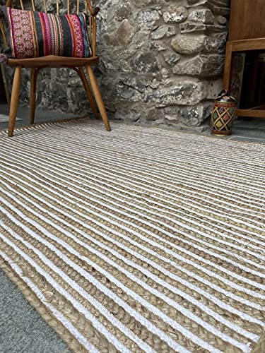 Second Nature Online CHAKKAR PALE Medium Stripe Braided Jute Area Rug 90 cm x 150 cm