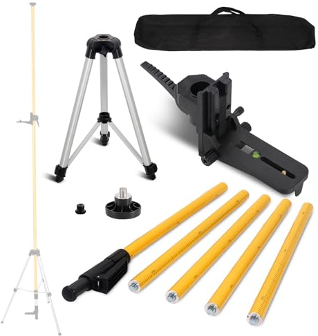 Laser Level Pole with Adjustable Mount 5/8''&1/4'' Thread, Telescoping Tripod Pole 12FT/3.7M with Tripod and for Rotary and Line Lasers (MET-SP6 Pole with Tripod) | Telescoping Aluminum Pole, Adjustable Mount Bracket, Bubble Level, Carry Bag Included, Rotary and Line Laser Support