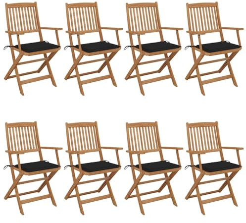 vidaXL 8X Akazienholz Massiv Gartenstuhl Klappbar mit Kissen Klappstuhl Stuhl Balkonstuhl Terrassenstuhl Holzstuhl Gartenstühle Stühle
