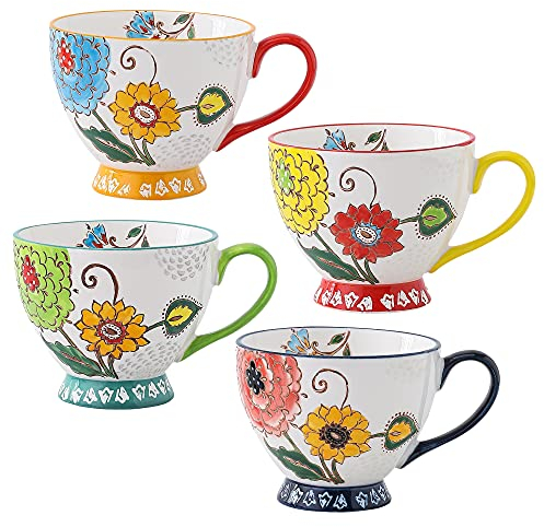superyes Large Coffee Mugs Sets of 4, Coffee Cups Set for Tea Milk Latte Cappuccino Cereal Hot Chocolate Soup, Gift for Friend, Family(Red-Yellow-Green, 15 oz x 4 Pack)