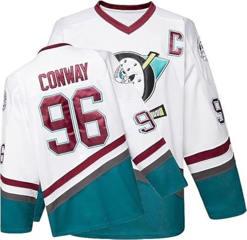 Mighty Ducks Jersey 96# Charlie Conway Movie Eishockey-Trikot, genähte Buchstaben und Zahlen, 96#Weiß, L