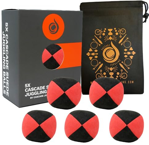 Cascade Pro 110g Suede Juggling Balls - Set of 5 (Red and Black) with Bag