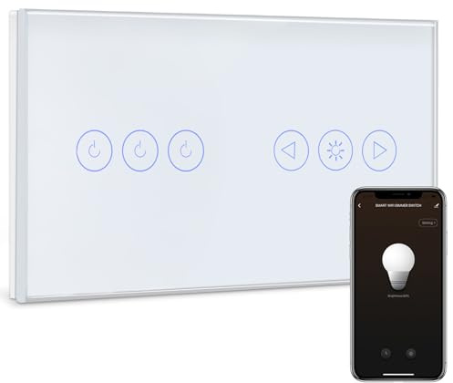 BSEED Interruttore WIFI Tattile e Interruttore Dimmer WIFI Alexa 3 Gang 1 Via Interruttore Smart Compatibile con Google Home, Interruttore a Parete Bianco(Richiesto la Linea Neutra)