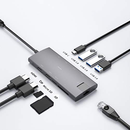 Hub USB C, adaptateur USB C 9 en 1 avec HDMI 4K, port Ethernet Gigabit RJ45, Mini DP DisplayPort, 3 ports USB 3.0, lecteur de carte SD/Micro SD, PD de type C, pour MacBook Pro/Air, iPad Pro et plus