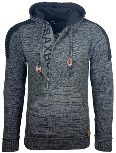 Subliminal Mode Pull Homme en Maille à Capuche Col Zippé - Style Basique - Pull Grosse Maille - Pull Over Tricoté Hiver Manches Longues - Idée Cadeau BX290 - Gris Foncé L