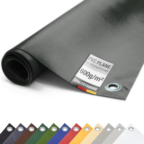 ANKO PLANEN telo di copertura per camion in PVC 600 g/m² con occhielli zincati ogni 50 cm – resistente ai raggi UV e allo strappo, telo protettivo e industriale opaco (Antracite, 2,5 m x 2 m)