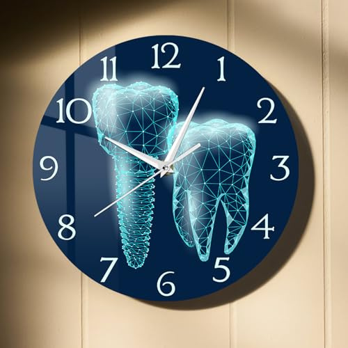 Timethink Dental Wall Clock for Office, 12 Inch Teeth Clocks Battery Silent Non Tick Tooth Art Dentist Wall Clock for Dental Office Wall Decor Dental Hygienist Dental Assistant Dentist Gifts