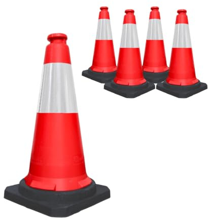 5Pcs Traffic Safety Cone PPC with PVC Base | 30 - 75 CM Road Safety Cone with Reflective | High Visibility Red Traffic Cone | Portable Wind Resistant Traffic Cone with Black Base