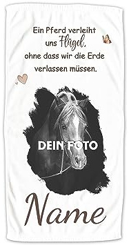 GRAZDesign Personalisiertes Handtuch Pferd mit Namen & Eigenes Foto | Badetuch, Badehandtuch Kinder 140x70cm | Duschtuch Strandtuch Pferde Mädchen Fotogeschenke