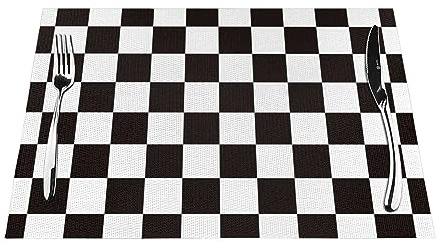 Tischsets 1–6 Sets, schwarz-weiß kariert, waschbare Tischsets für Küche Esstisch, 30 x 45 cm (4 Stück)