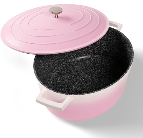 STONELINE Cacerola Inducción con Tapa 32 cm, 6,6 L, Olla Antiadherente Revestimiento con Partículas de Piedra Reales, Cazuela Cocotte para Todo Tipo de Cocinas y Horno, Color: Rosa