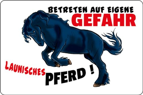 mrdeco Metall Schild 12x18cm gewölbt launisches Pferd Gefahr Schild