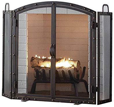 Kaminschutz, Kaminschutz für drinnen und draußen, dekoratives Metallnetz für Kamin, 80 cm großer Eisen-Funkenschutz, 3-Panel-Netz-Abdeckrahmen, faltbar, schwarz