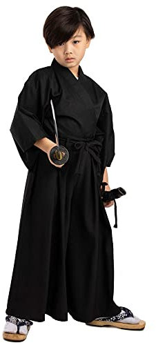 Traditionelles japanisches Kinder Samurai Kostüm Kimono Set Kendo Gi Shirt + Hakama Hose für Jungen und Mädchen aus Baumwolle