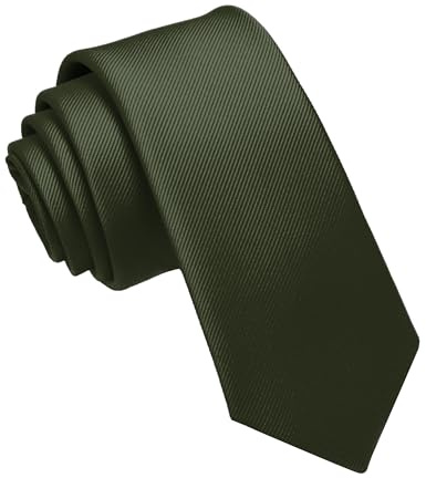 JEMYGINS Herren-Krawatte, 6 cm, schmal, extra Silm, mehrere Farben erhältlich, aus Seide, inklusive Box, Olivgrün, slim