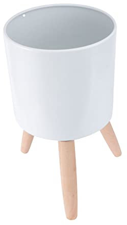 SUPVOX Maceta De Hierro con Patas de Madera - Macetas Blancas para Plantas con Soporte de Hierro Forjado