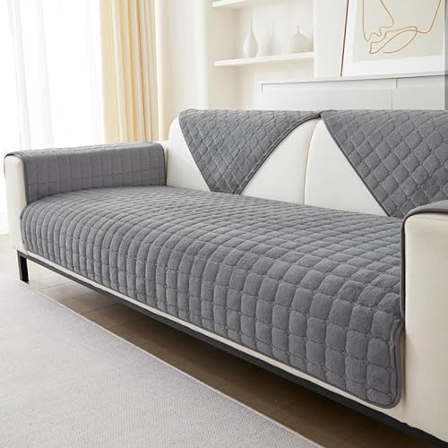 GKXLH Sofa überzug Waschbar - Neue Weiche Flanell Sofa Cover, rutschfeste Sofabezug 2 3 4 Sitzer Couch überzug Sofa Bezug für Sektionssofa, Sofaüberwürfe L Form Möbelschutz (Grau, 90x180cm)