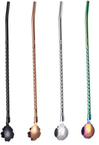 Cabilock 4 Piezas De Cuchara De De Acero Inoxidable Agitador De Cucharas Para Bebidas Agitador Cuchara Para Beber Cuchara Para Beber Cuchara Para Helado Pajitas De