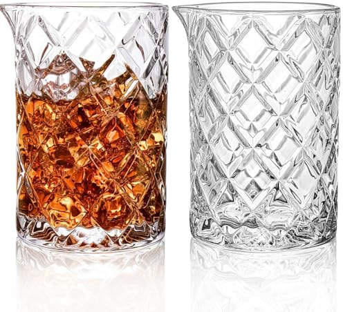 Eidoct 2 Pack 24oz/700ml Crystal Cocktail Mixing Glass, Crystal Cocktail Mixing Jug, Thick Bottom Seamless Bar Mixing Pitcher for Martini, Mojito
